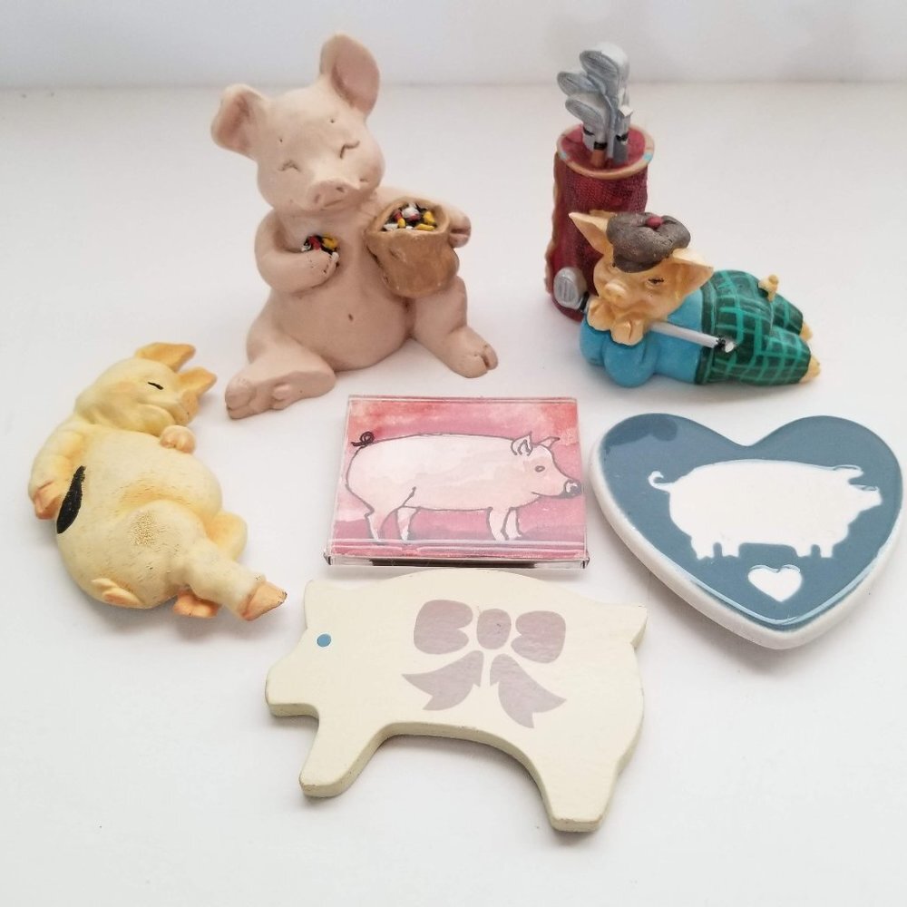 Lot of 6 Pig magnets figurines statues collection